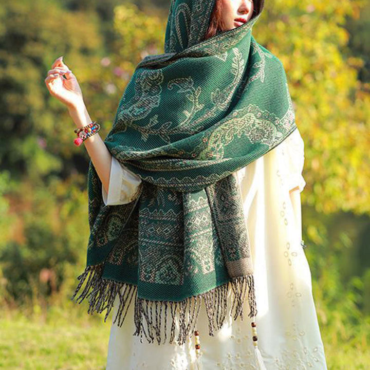 BWOOOH Vintage Tibetan Leaves Pattern Design Shawl Cozy T