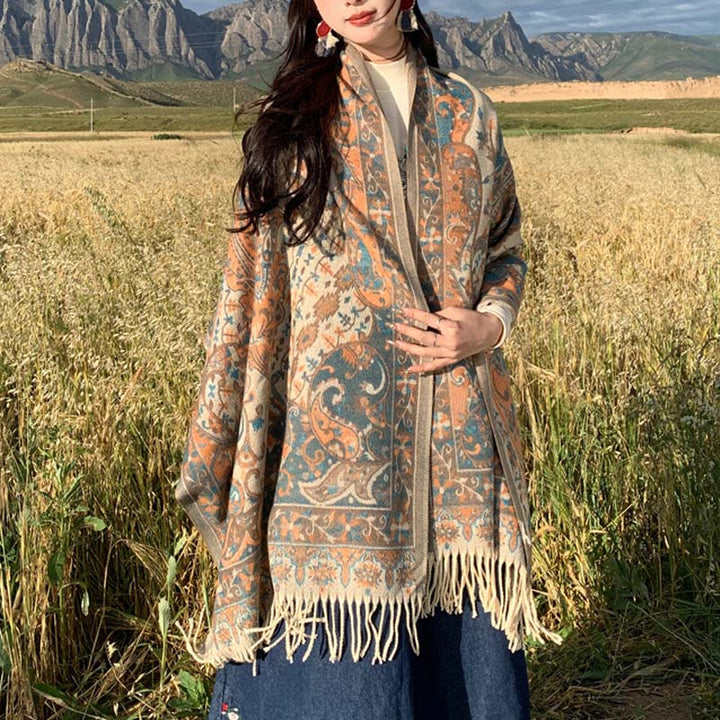 BWOOOH Tibetan Flower Branch Tassel Shawl Cozy Travel Sca