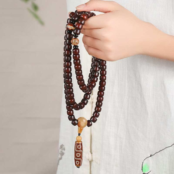 BWOOOH 108 Mala Beads Three-eyed Dzi Bead Nine-eye Dzi Bead Jade Luck Bracelet