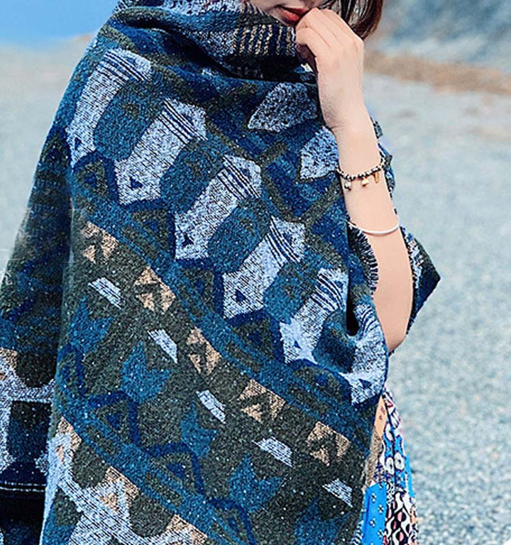 BWOOOH Tibetan Shawl Classic Geometry Pattern Winter Cozy