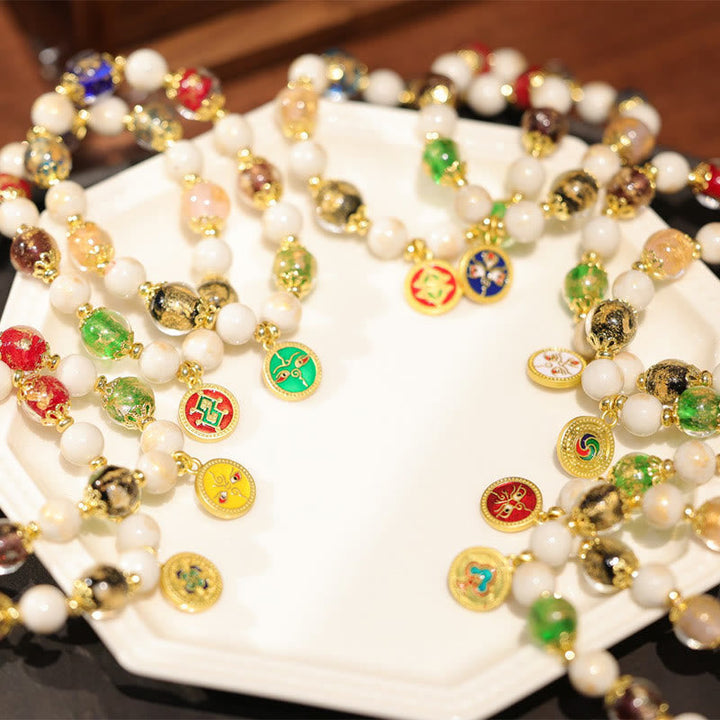 BWOOOH Tibetan Five God Of Wealth Fortune Liuli Glass Bead Incense Ash Porcelain Bead Charm Bracelet