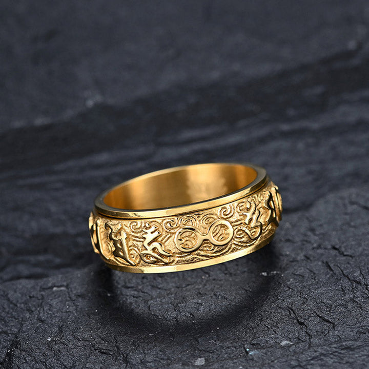 BWOOOH Six True Words Balance Calm Titanium Steel Ring