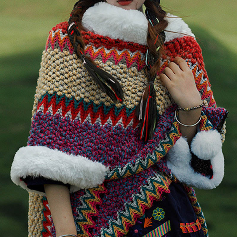 BWOOOH Tibetan Multicolored Striped Shawl Winter Cozy Tra