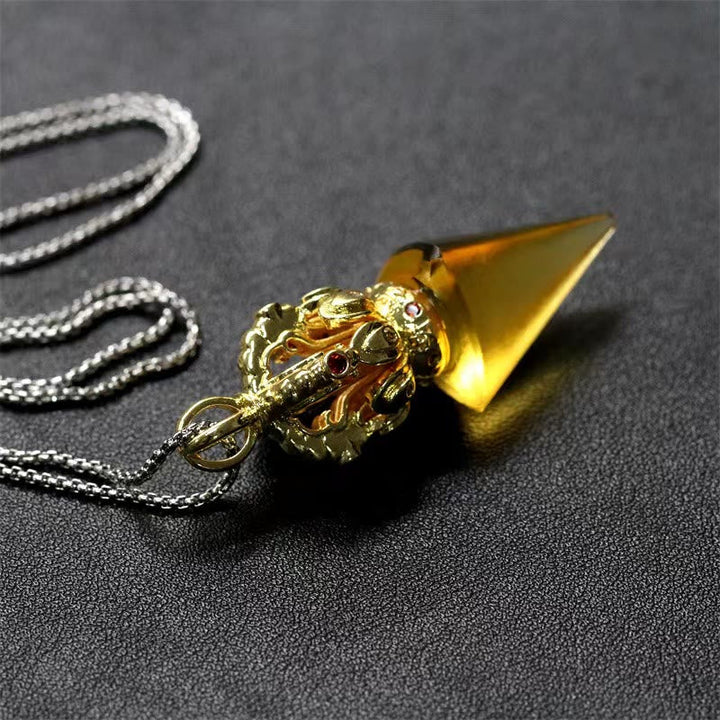 BWOOOH Tibetan Dorje Vajra 4 Prong Lotus Liuli Crystal Strength Necklace Pendant
