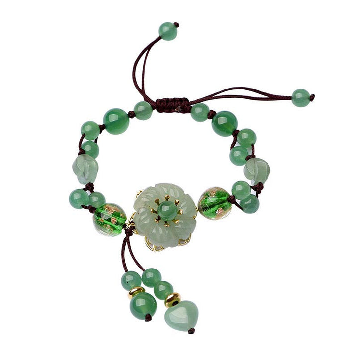 BWOOOH Natural Green Jade Luck Dangling Flower Bracelet