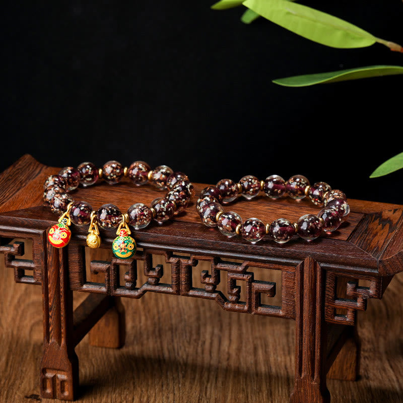 BWOOOH Gold Swallowing Beast Family Charm Luminous Fluorescent Liuli Glass Bead Success Bracelet