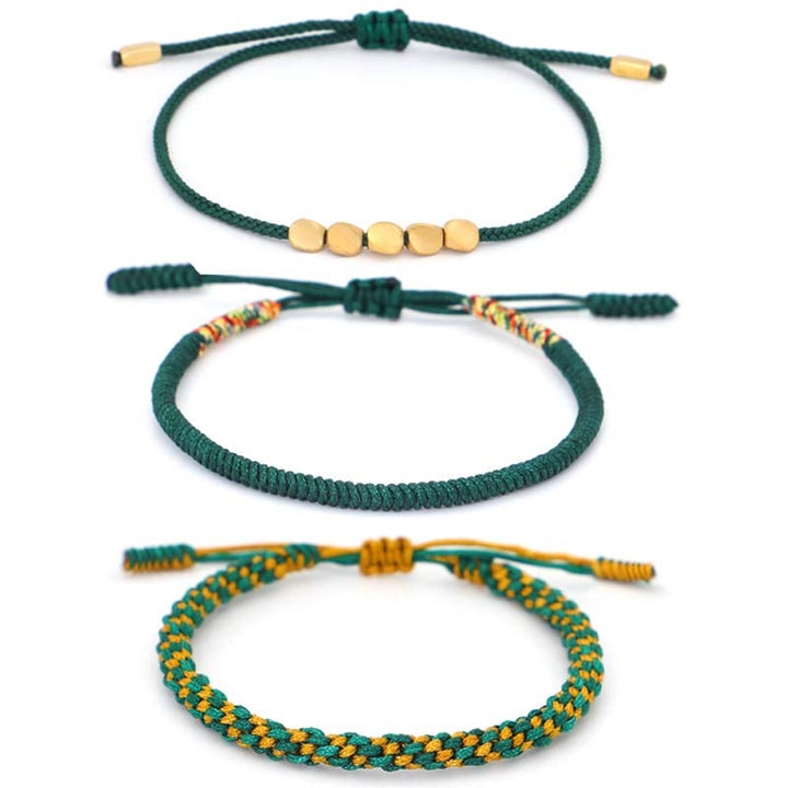 BWOOOH 3 PCS Tibetan Copper Beads Healing Protection Luck Bracelet Set