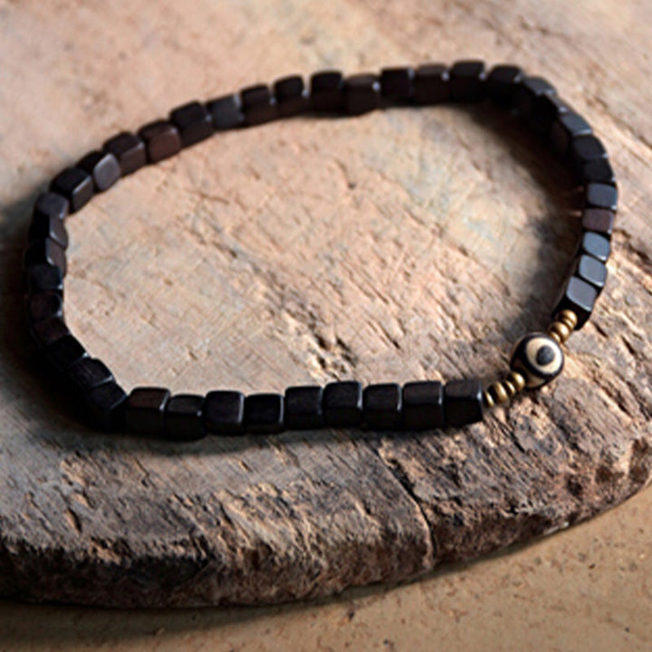 BWOOOH Ebony Wood Dzi Bead Copper Peace Couple Bracelet
