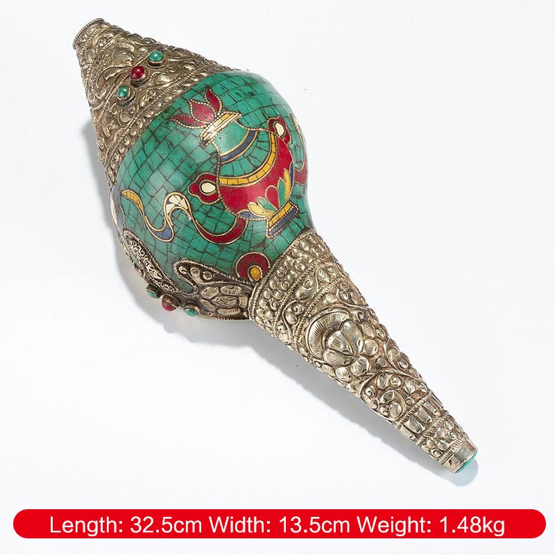 Buddha Stones Tibetan Handmade Engraved Shankha Double Dorje Buddha Conch Shell Wealth Positive Decoration
