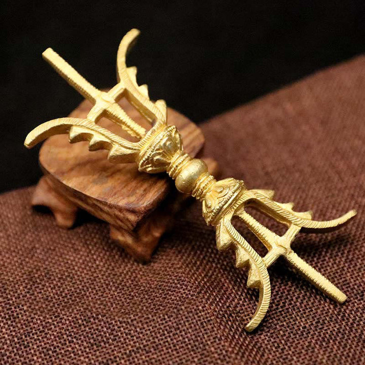 Buddha Stones Handmade Nepal Five Prong Three Prong Vajra Dorje Strength Copper Decoration