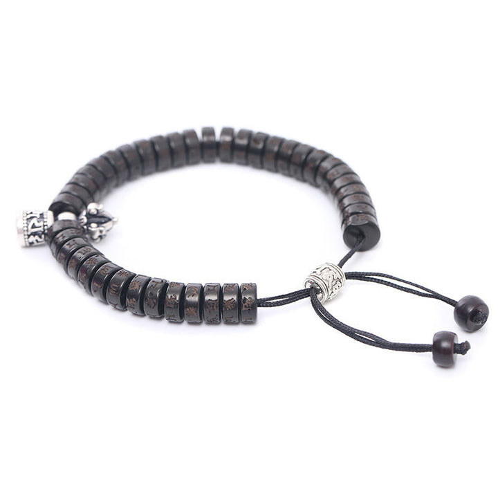 BWOOOH Tibet Coconut Shell Carved Om Mani Padme Hum Dorje Vajra Bell Happiness String Bracelet