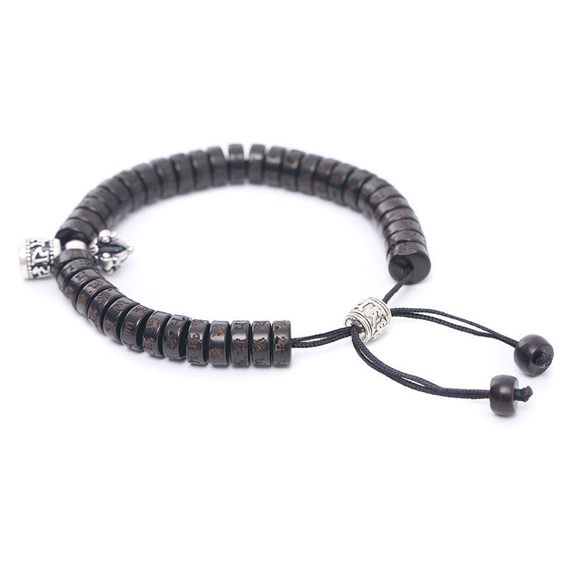 BWOOOH Tibet Coconut Shell Carved Om Mani Padme Hum Dorje Vajra Bell Happiness String Bracelet