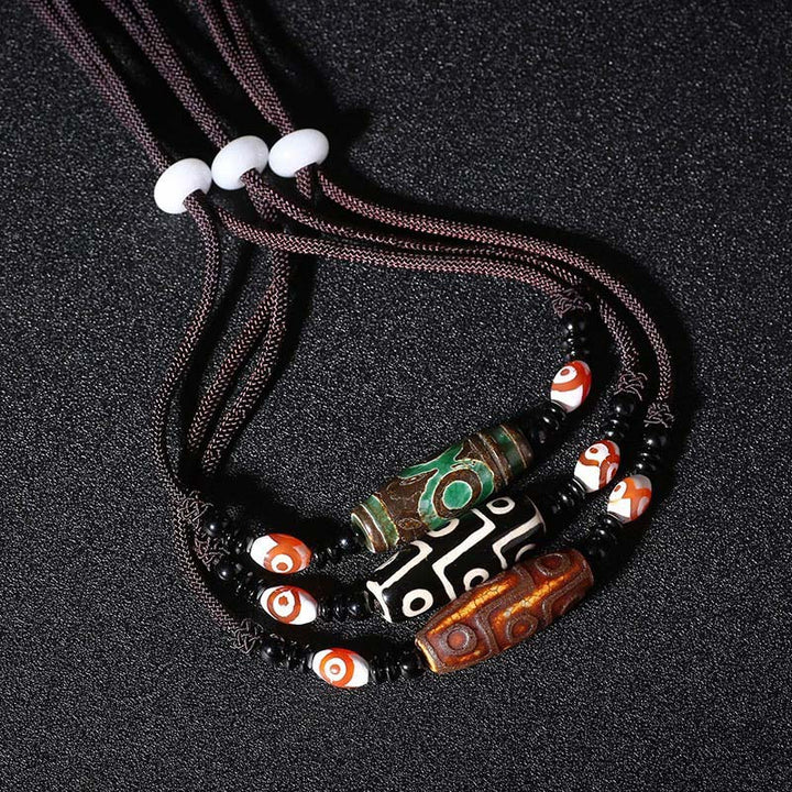BWOOOH Tibetan Nine-Eye Dzi Bead Protection String Necklace