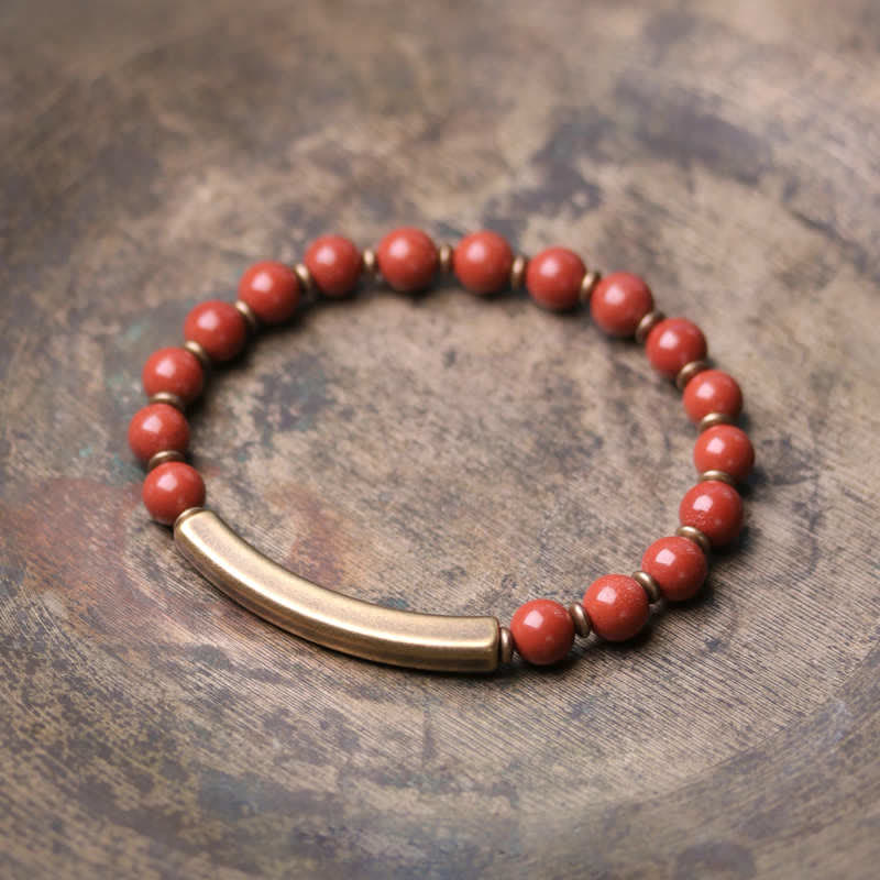 BWOOOH Red Jasper Moss Agate Black Obsidian Crystal Copper Peace Couple Bracelet