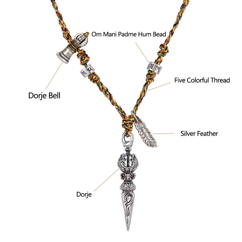 BWOOOH Tibetan Handmade 925 Sterling Silver Dorje Vajra Om Mani Padme Hum Feather Strength Necklace Pendant