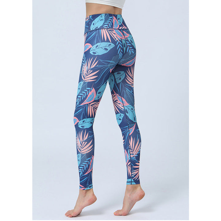 BWOOOH lotus print yoga leggings - Leaves Print Pants Sports Fitness Yoga H