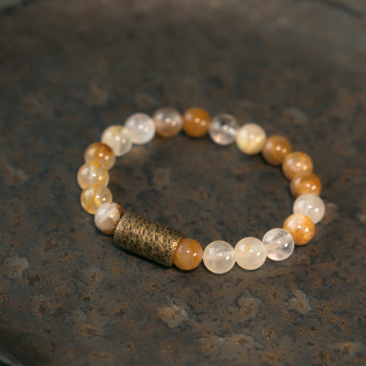 BWOOOH White Crystal Red Hematoid Quartz Gold Rutilated Quartz Purple Phantom Protection Bracelet