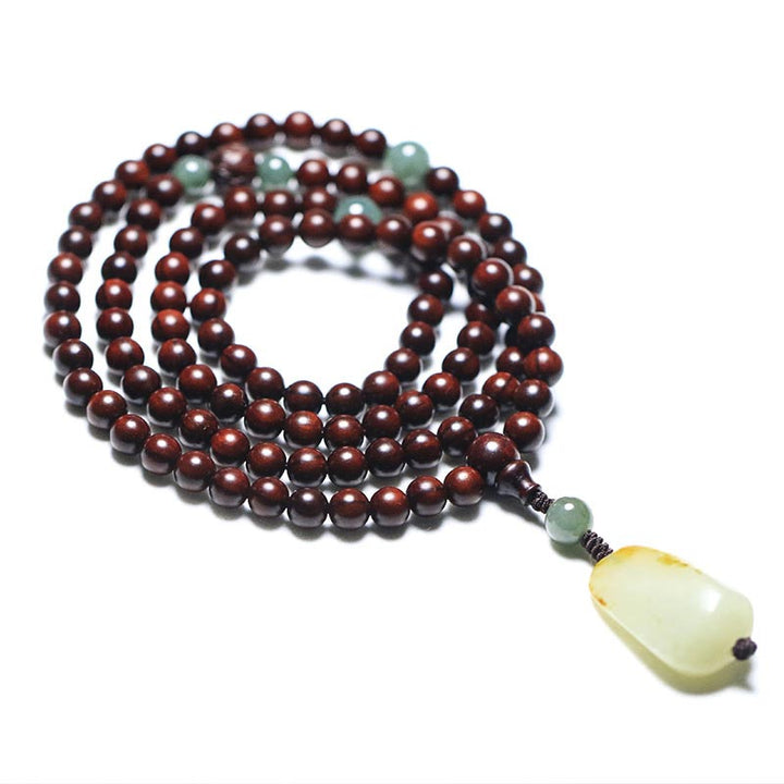 BWOOOH Tibetan Small Leaf Red Sandalwood Jade Mala Meditation Bracelet