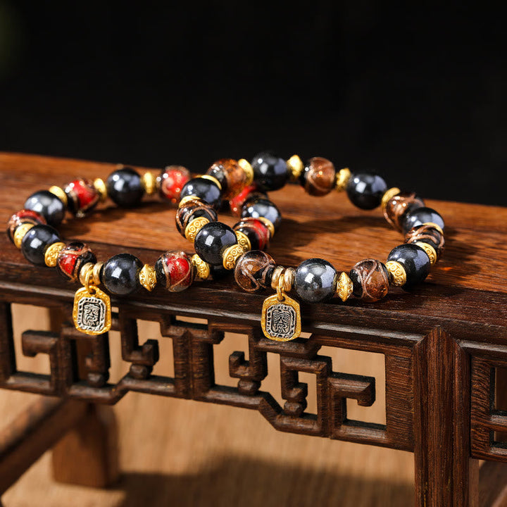 BWOOOH Tibetan Zakiram Goddess of Wealth Liuli Glass Incense Ash Porcelain Bead Luck Bracelet