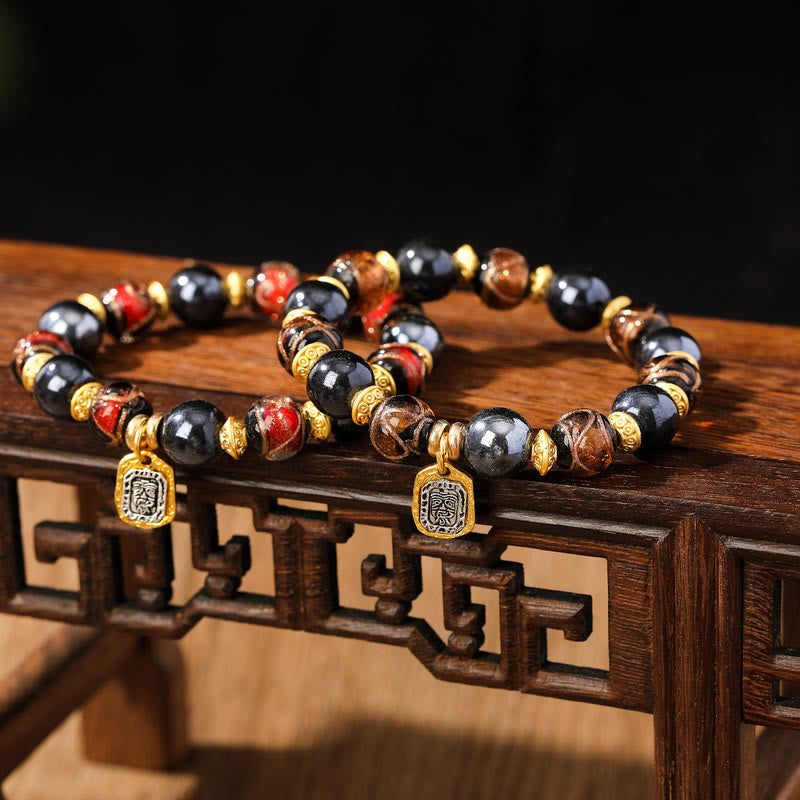 BWOOOH Tibetan Zakiram Goddess of Wealth Liuli Glass Incense Ash Porcelain Bead Luck Bracelet