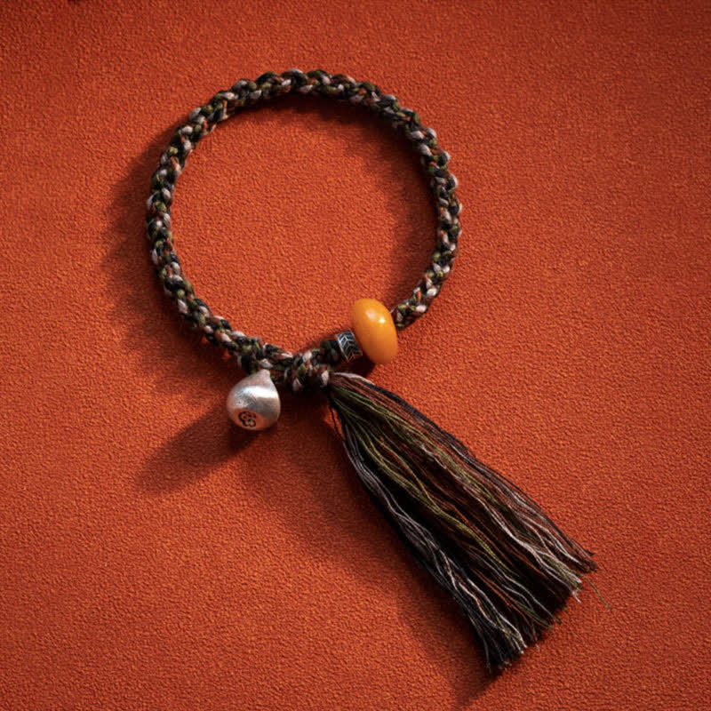 BWOOOH 990 Sterling Silver Tibetan Handmade Amber Steelyard Weight Wish Protection Bracelet