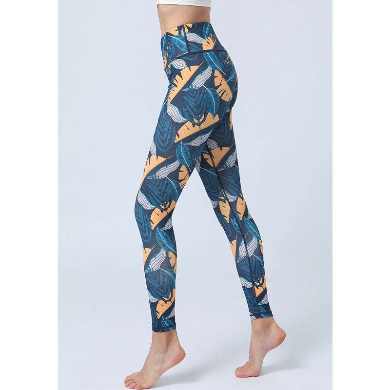 BWOOOH lotus print yoga leggings - Leaves Print Pants Sports Fitness Yoga H