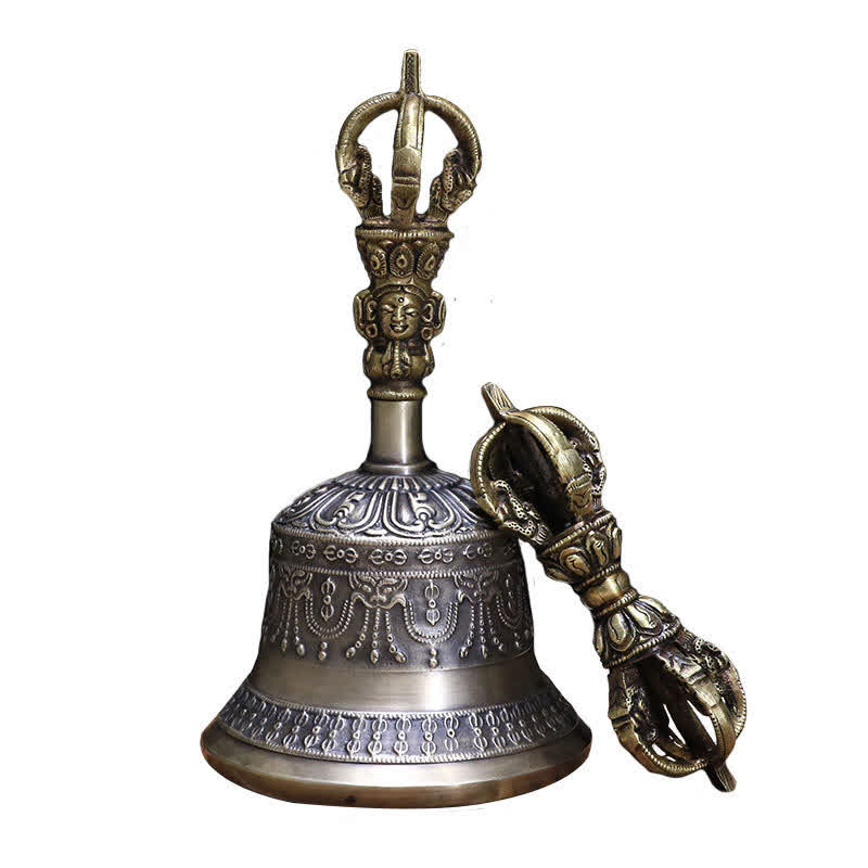 BWOOOH Tibetan Meditation Bell and Vajra Dorje Copper Enlightenment Decoration Set | Copper Tibetan bell