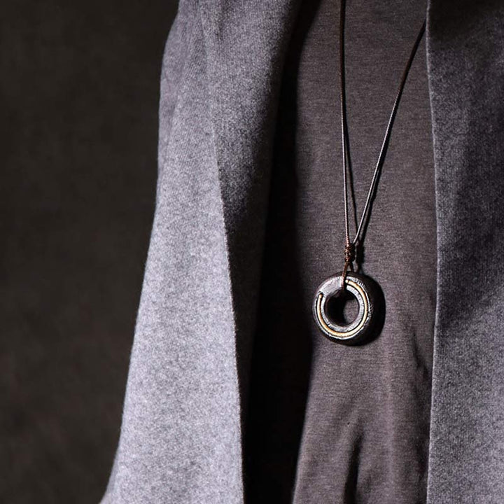 BWOOOH Zen Circle Ebony Wood Peace Calm Necklace Pendant