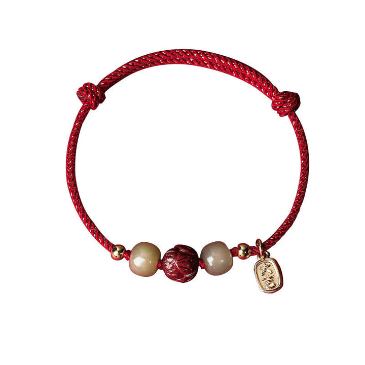 BWOOOH 14K Gold Plated Hetian Jade Cinnabar Lotus Luck Handcrafted Rope Bracelet  -  Gold Plated jade bracelet for spiritual...