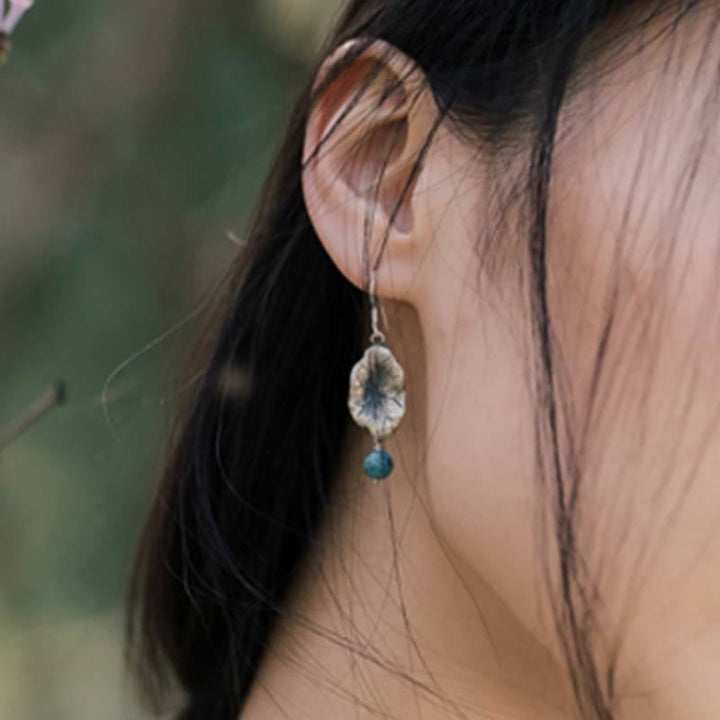 BWOOOH 925 Sterling Silver Turquoise Lotus Leaf Protection Drop Dangle Earrings