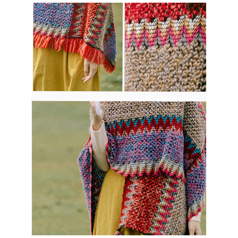 BWOOOH Tibetan Shawl Warm Cloak Tibetan Tassel Scarf