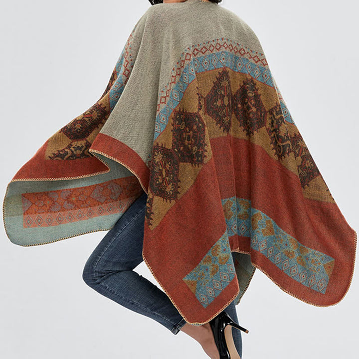 BWOOOH Tibetan Shawl Diamond Pattern Winter Warm Cloak Sc