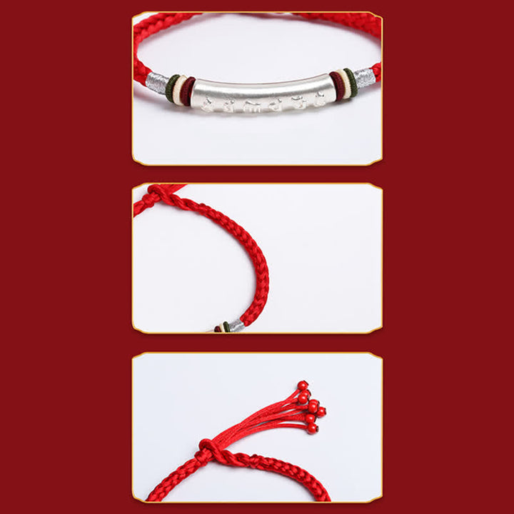 BWOOOH 999 Sterling Silver Om Mani Padme Hum Protection Strength String Bracelet  -  Sterling Silver Tibetan bracelet for sp...