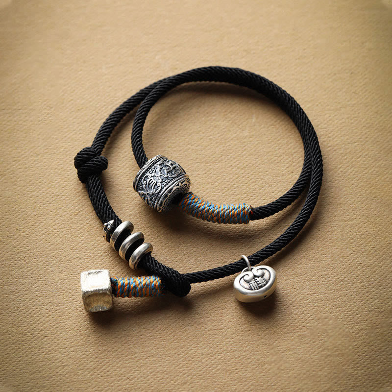 BWOOOH Handmade Tibetan Om Mani Padme Hum Carved Auspicious Amulet Double Wrap Rope Bracelet