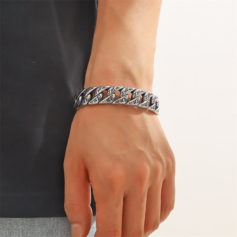 BWOOOH Tibetan Om Mani Padme Hum Mantra Titanium Steel Peace Cuf Bangle Bracelet