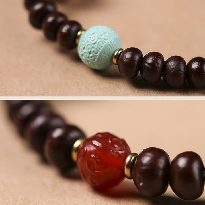 BWOOOH Natural Tibet Purple Bodhi Seed Dzi Bead God of Wealth Wisdom Bracelet