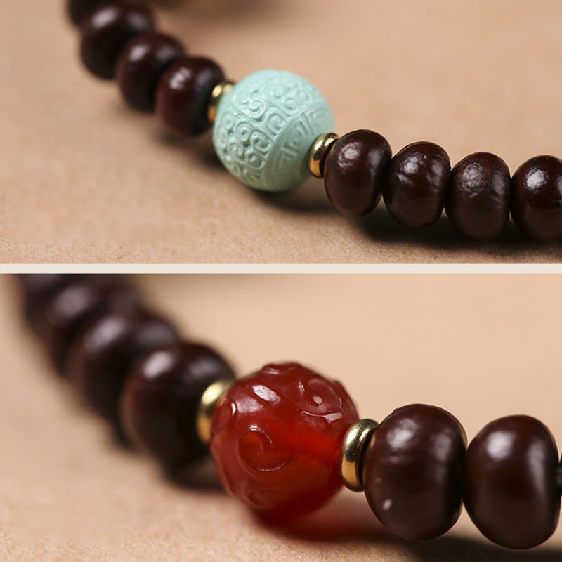 BWOOOH Natural Tibet Purple Bodhi Seed Dzi Bead God of Wealth Wisdom Bracelet