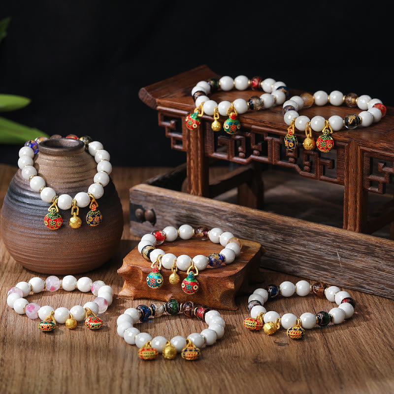 BWOOOH Gold Swallowing Beast Family Charm Liuli Glass Colorful Porcelain Bead Luck Bracelet