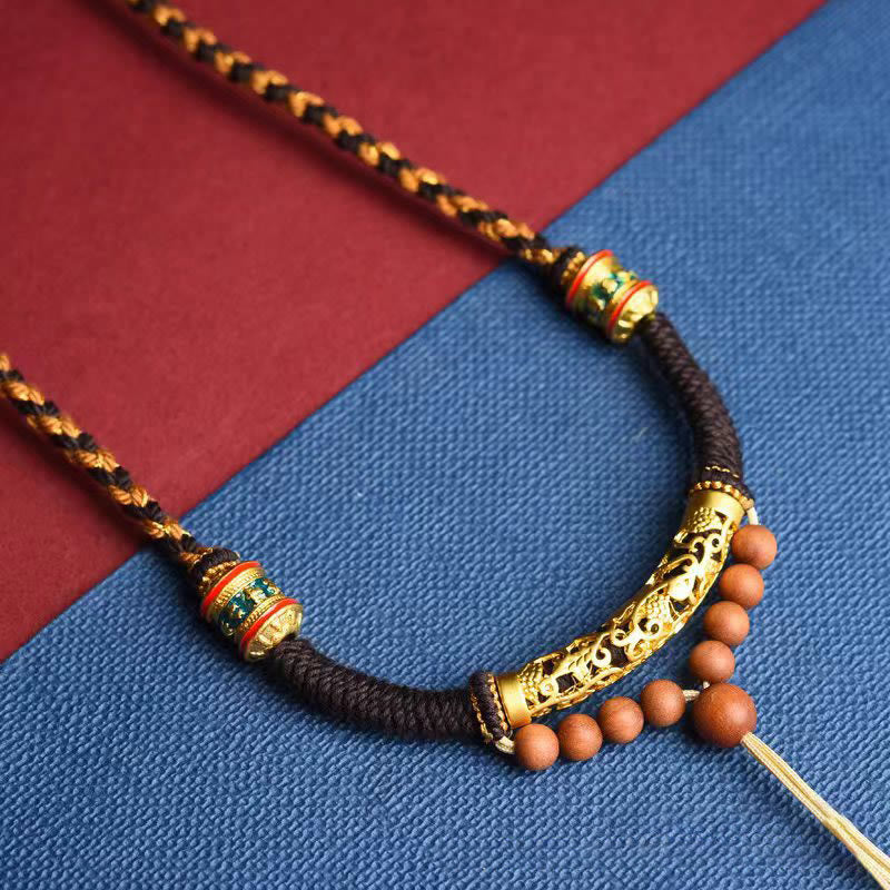 BWOOOH Tibetan Handmade King Kong Knot Om Mani Padme Hum Prayer Wheel String Necklace Pendant