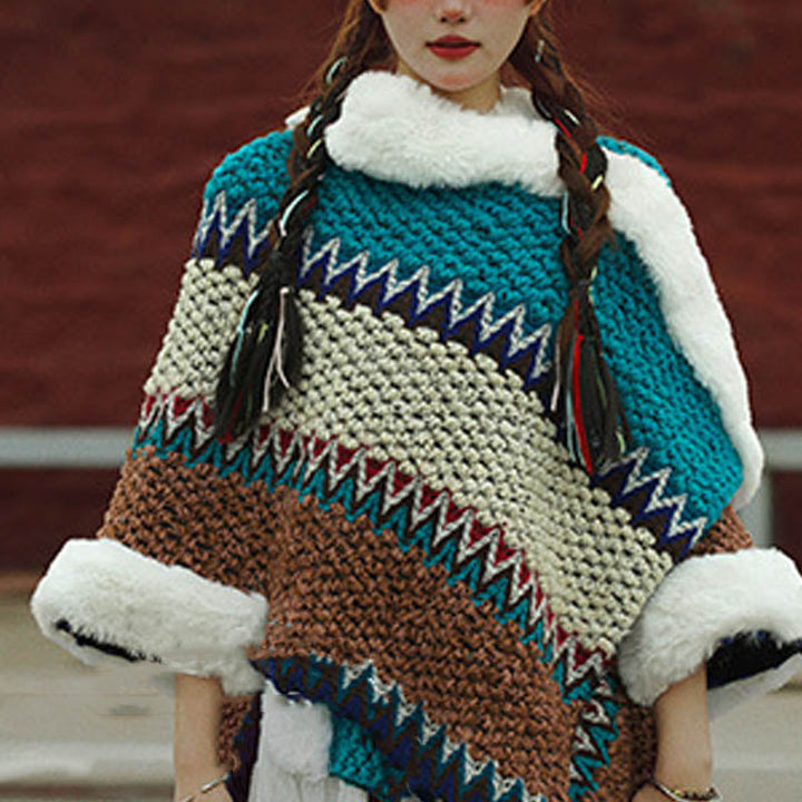 BWOOOH Tibetan Multicolored Striped Shawl Winter Cozy Tra