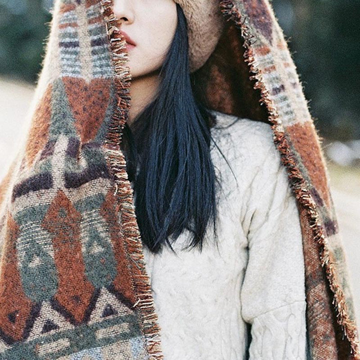 BWOOOH Tibetan Shawl Classic Geometry Pattern Winter Cozy
