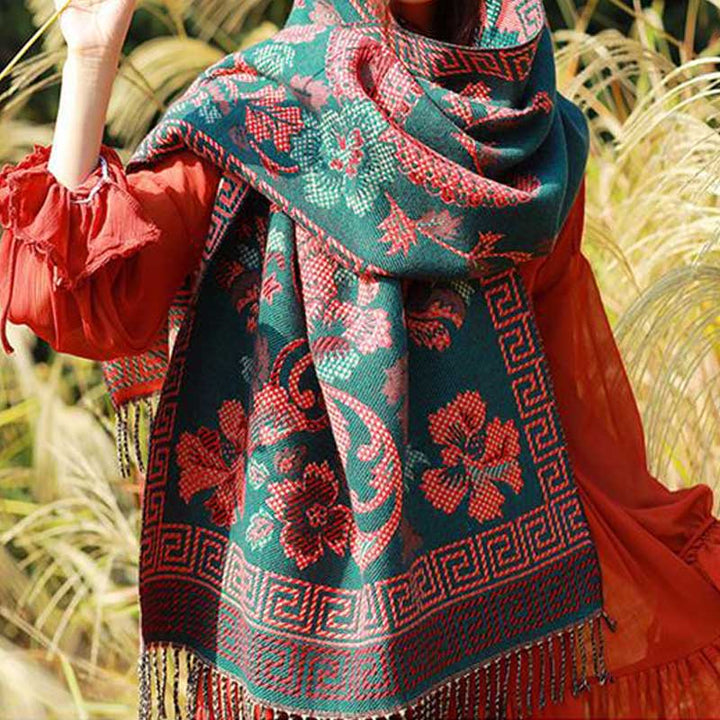 BWOOOH Tibetan Flowers Leaves Pattern Design Shawl Cozy T
