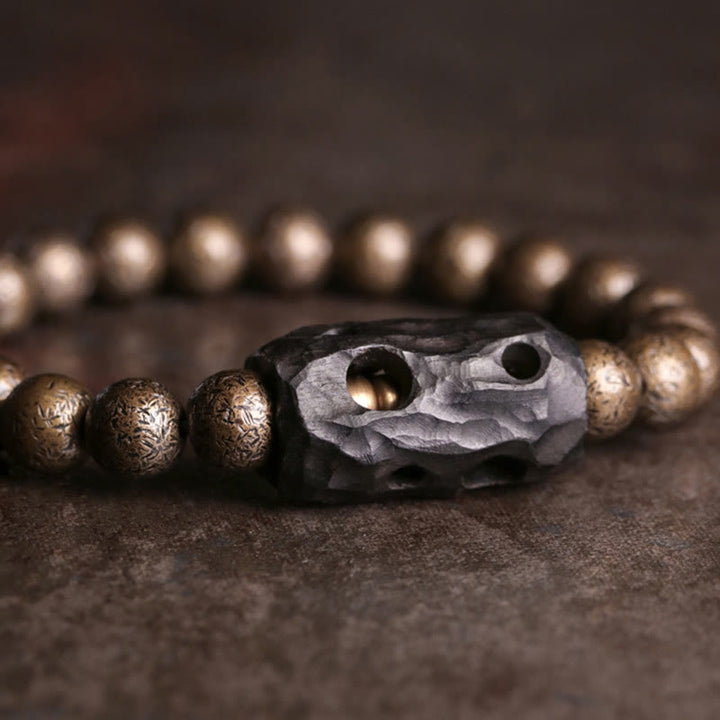 BWOOOH Tibet Ebony Wood Copper Peace Balance Beaded Bracelet