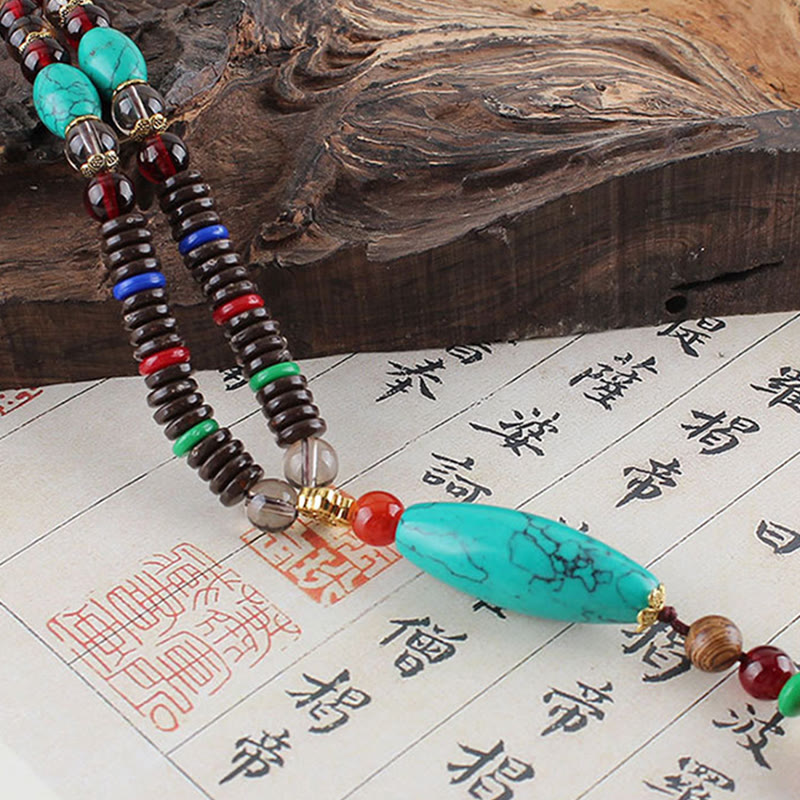 BWOOOH Wenge Wood Turquoise Stone Protection Calm Necklace Pendant