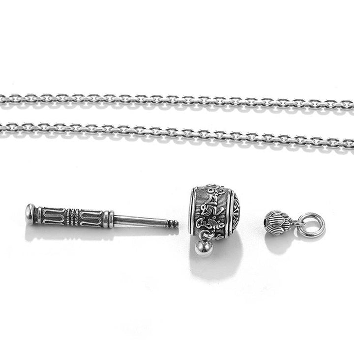 BWOOOH Tibetan Om Mani Padme Hum Prayer Wheel Lotus Wisdom Rotatable Necklace Pendant