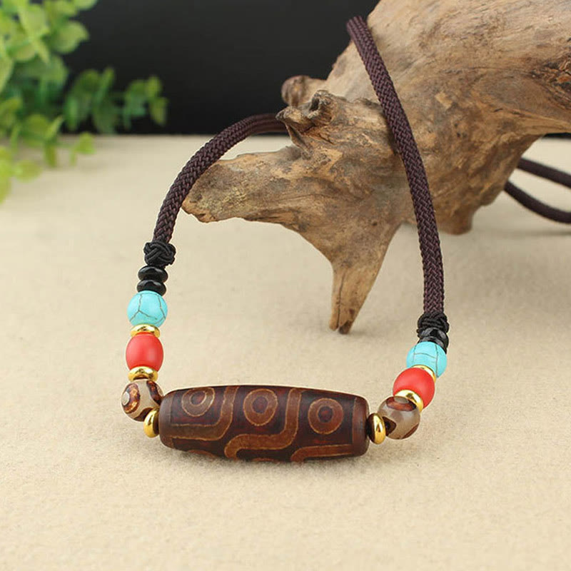 BWOOOH Tibetan Nine-Eye Dzi Bead Three-eyed Dzi Bead Protection String Necklaces Pendant