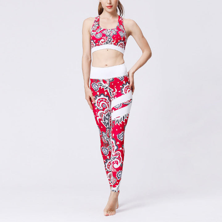 BWOOOH lotus print yoga leggings - 2Pcs Sunflower Flowers Leaves Print Top 
