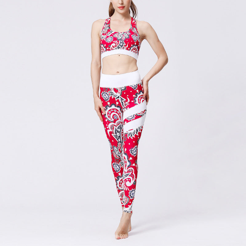 BWOOOH lotus print yoga leggings - 2Pcs Sunflower Flowers Leaves Print Top 