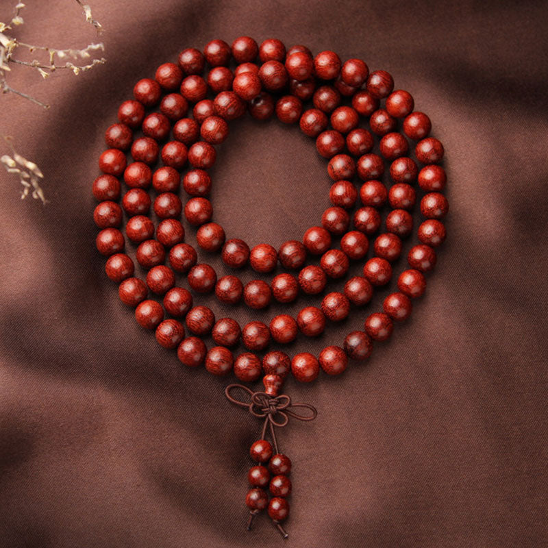 BWOOOH Tibetan Small Leaf Red Sandalwood 108 Beads Mala Meditation Bracelet