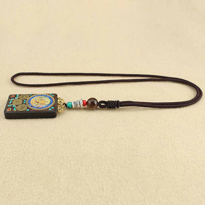 BWOOOH Tibet God of Wealth Thangka Ebony Peace Necklace Pendant